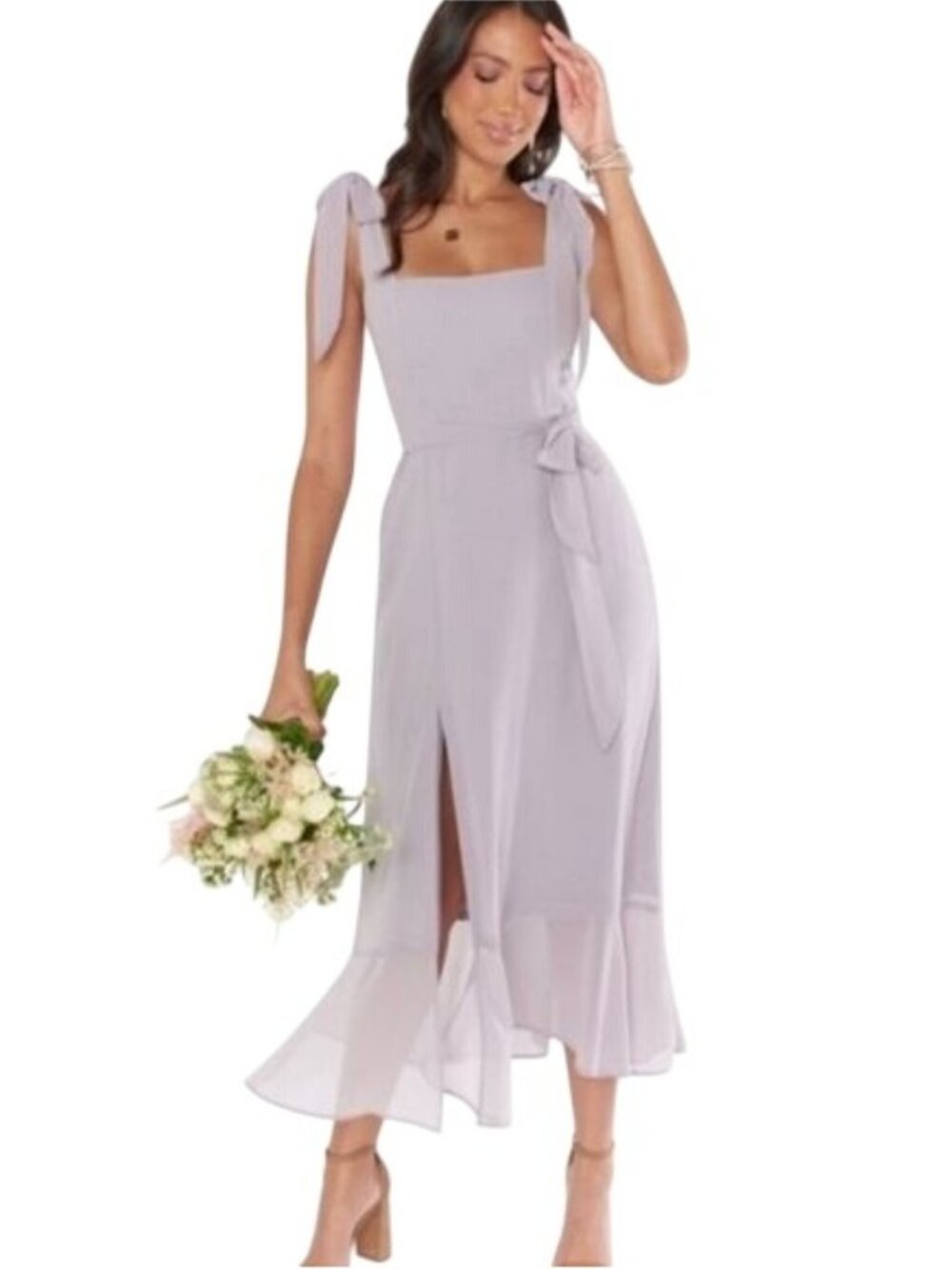 Show Me Your MuMu Claire Midi Bridesmaid Dress Small New Dove Grey Wedding